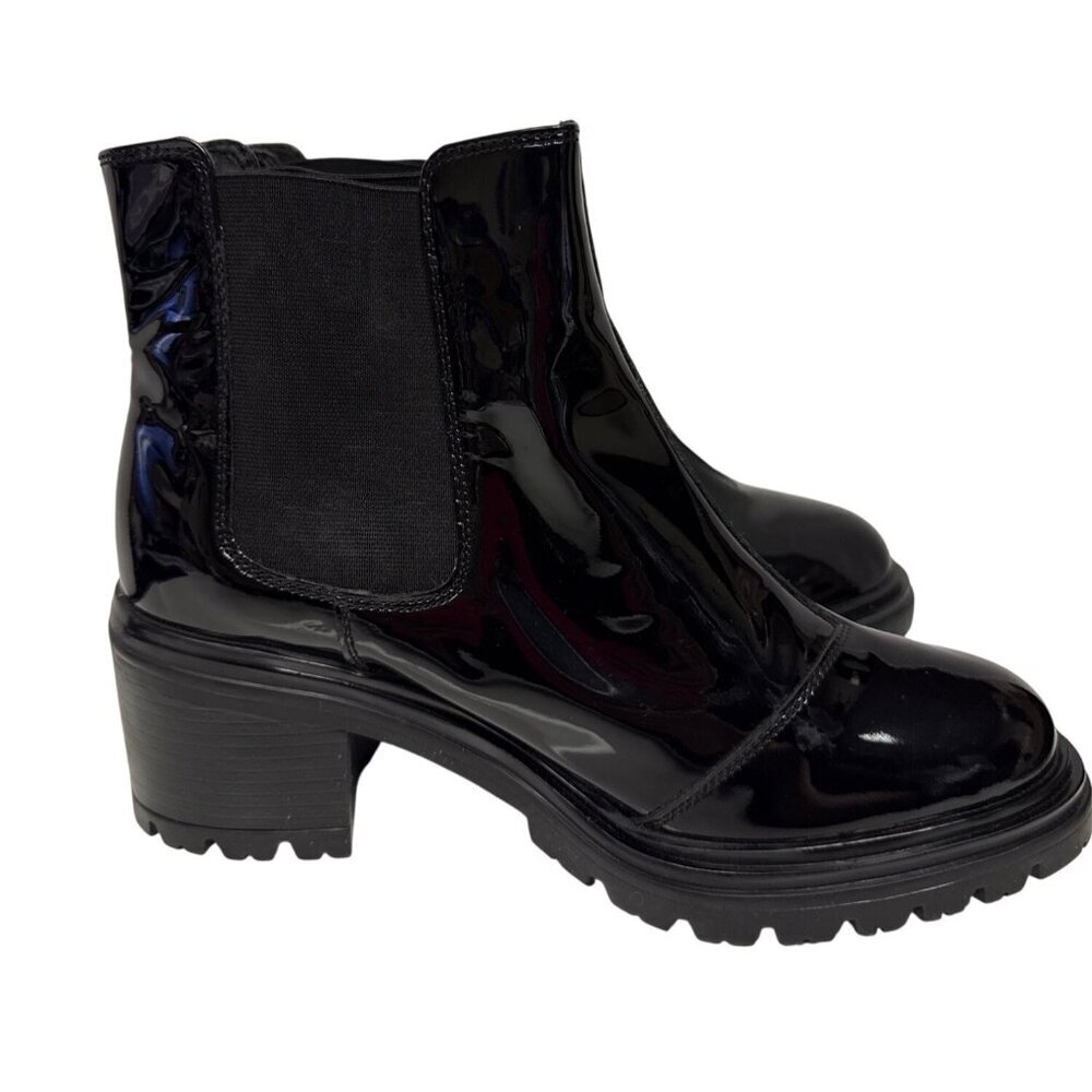 GEOX Women's Chelsea Boot Lug Sole Patent Leather Black D46QCF Size EU 36.5 US 6